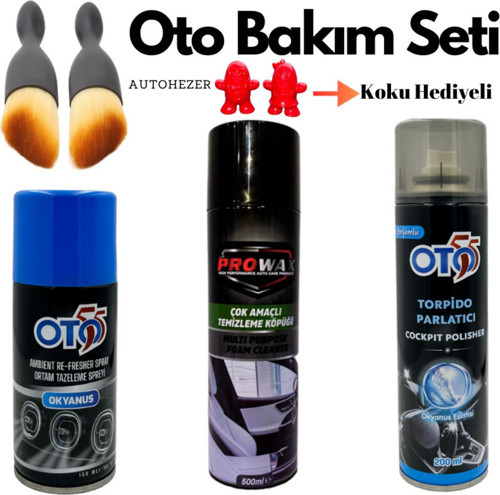 Oto Bakım Seti 4'Lü (Klima Temizleyici Çok Amaçlı Temizleme Köpüğü Torpido Parlatıcı Fırca)