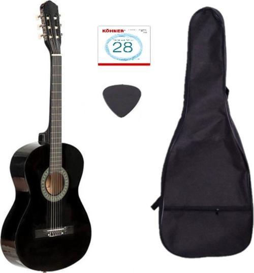 Siyah Klasik Gitar 4/4 Tam Boy Gitar Seti