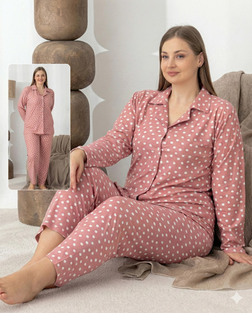 0501 Kadın Süet Battal Uzun Kol Pijama Takımı
