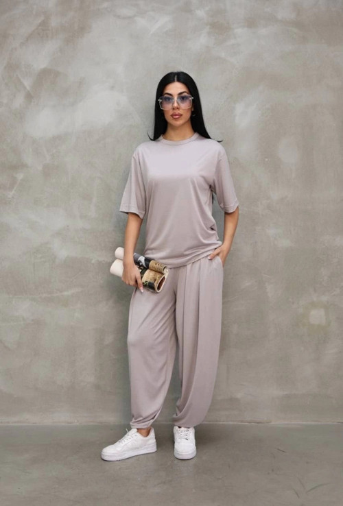 Osy Modal Yumuşak Dokulu Kumaş Oversize Bisiklet Yaka Tshirt Jogger Eşofman Altı Eşofman Takımı