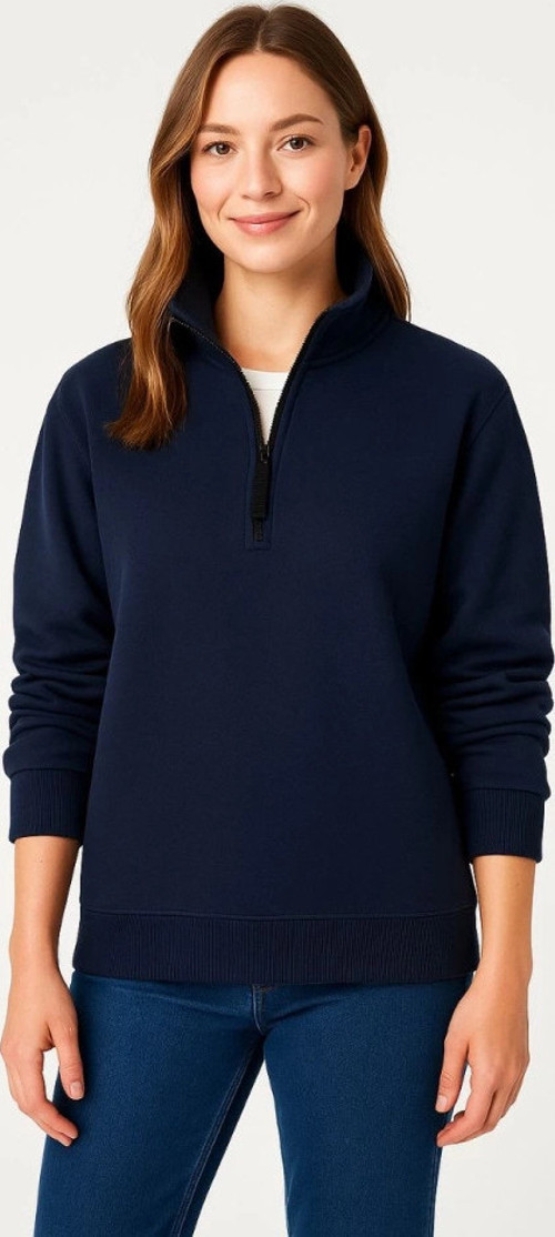 Üç İplik Dık Yaka Yarım Fermuarlı SweatShirt