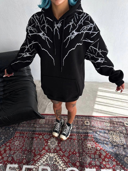 Yıldırım Baskılı Kapşonlu SweatShirt