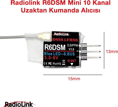 R6DSM Mini 10 Kanal Uzaktan Kumanda Alıcısı Receiver w/PPM&S-BUS (AT9&AT9S&AT10&AT10II İle Uyumludur)