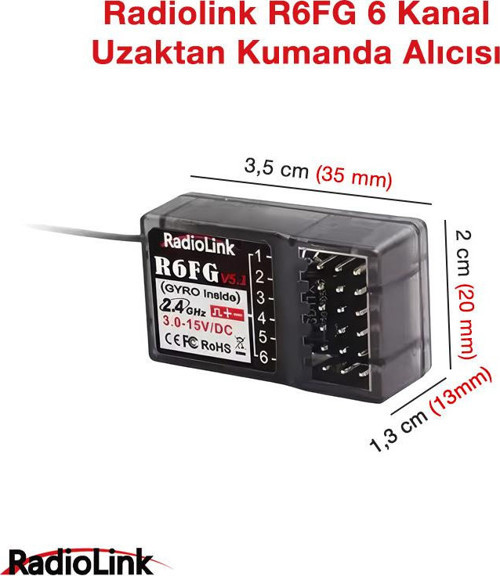 R6FG 6 Kanal Uzaktan Kumanda Alıcısı Receiver w/Integrated Gyro (RC6GS/RC4GS/T8FB/T8S İle Uyumludur)