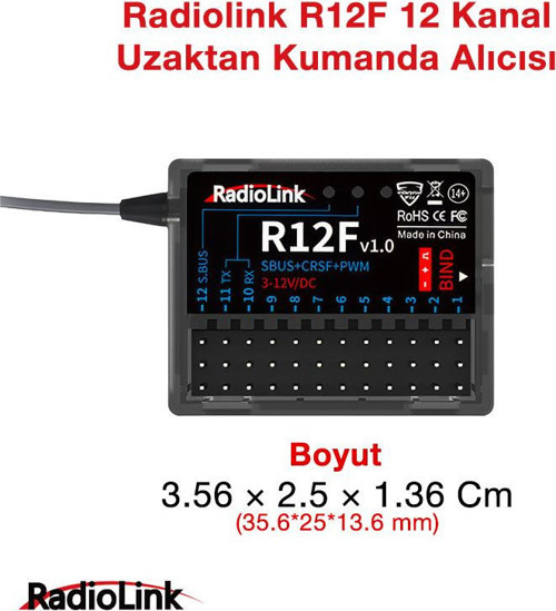 R12F 12 Kanal Uzaktan Kumanda Alıcısı Dual Antenna Receiver w/S-BUS+PPM+PWM