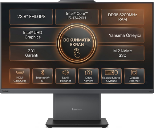 ThinkCentre Neo 50a 24 G5 i5-13420H 32GB 1TB SSD 23.8" Fdos Dokunmatik AIO Pc 12SC001MTR 006