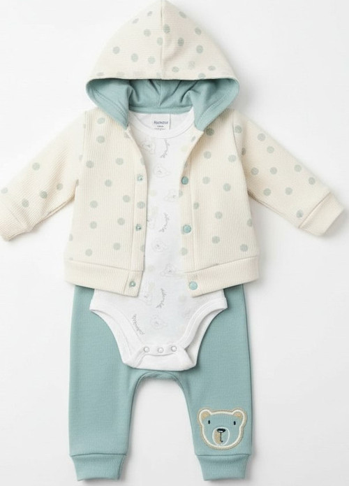 Ayıcık Desenli Hırkalı Erkek Bebek Takım