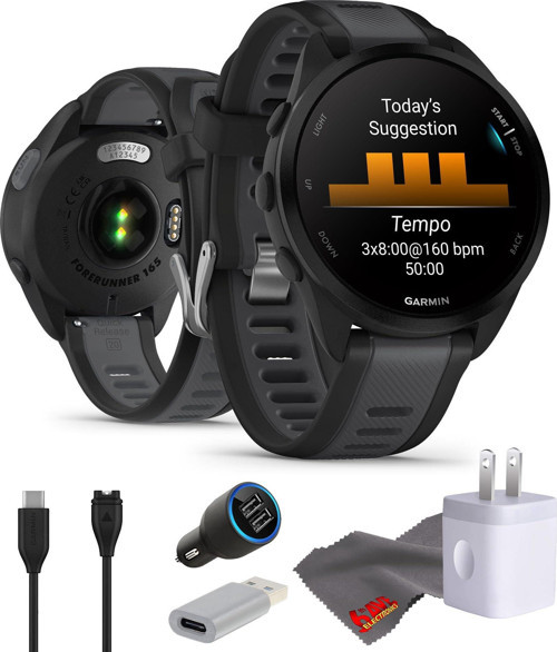 Forerunner 165 GPS Koşu Akıllı Saati, Erkekler ve Kadınlar için Fitness Takipçisi Akıllı Saat Aksesuarlarla Paket - Siyah/Barut Grisi