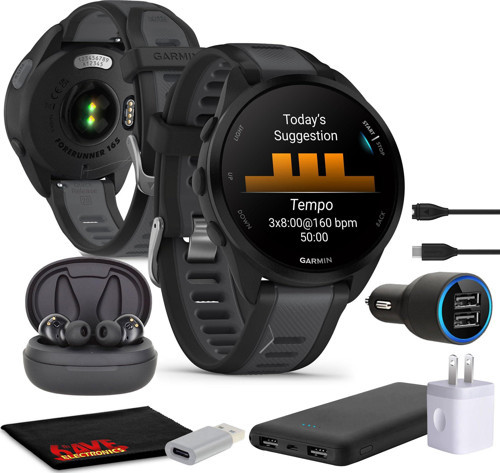 Forerunner 165 GPS Koşu Akıllı Saati, Kadınlar ve Erkekler için Fitness Takipçisi Akıllı Saat Aksesuarlarla Paket - Siyah/Barut Grisi