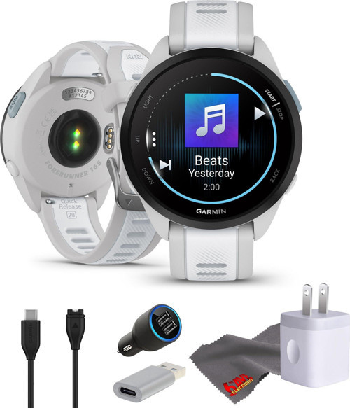 Forerunner 165 Müzik GPS Koşu Akıllı Saati, Erkekler ve Kadınlar için Fitness Takipçisi Akıllı Saat Aksesuarlarla Birlikte Paket - Sis Grisi/Beyaz Taş