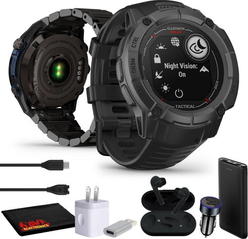 Instinct 2X Solar - Taktik Sürümü Siyah, Erkekler için Sağlam Dış Mekan GPS Akıllı Saat, Solar Şarj Özelliği, Balistik Hesap Makinesi Dahili Uçuş...