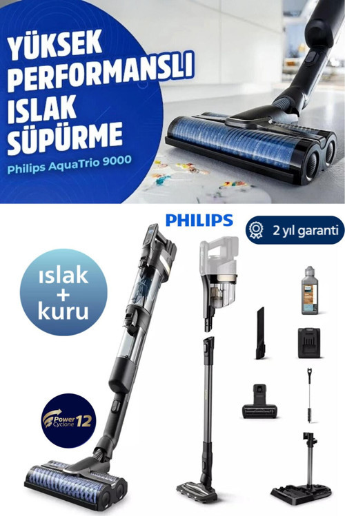 Islak&Kuru Aqua Trio Kablosuz Dikey Süpürge,Yeni Seri Işıklı Başlık ,Kendini Temizleme Özelliği