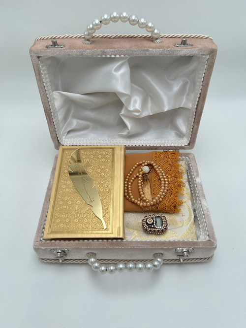 6 Parça Gold Sandıklı Bohçalık Çeyizlik Seccade Takımı Gelin Damat Seti