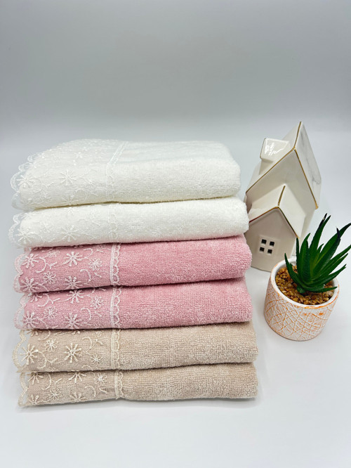 Krem 6'Lı Güpürlü Dantelli 50X90 Cm Yüz Havlu Seti ( Bohçalık - Çeyizlik - Hediyelik )