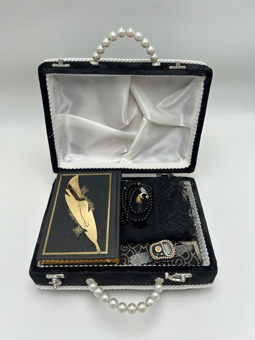 6 Parça Siyah Sandıklı Bohçalık Çeyizlik Seccade Takımı Gelin Damat Seti