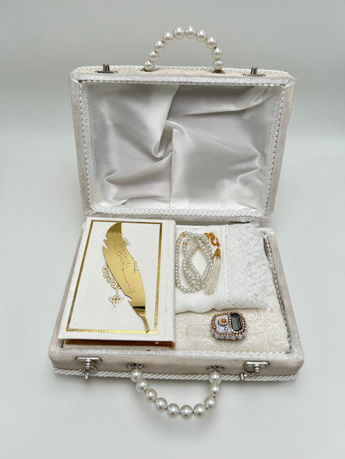 6 Parça Krem Sandıklı Bohçalık Çeyizlik Seccade Takımı Gelin Damat Seti