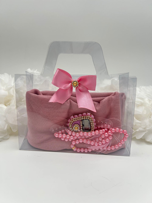 1 Adet Çanta Görünümlü Kutu İçinde Flamlı Örtü, İnci Tesbih Ve Taşlı Zikirmatik Hediyelik Set