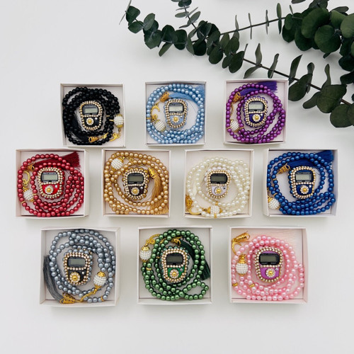 10 Adet Hediyelik Çeyizlik Beyaz Kutulu Tesbih Ve Taşlı Zikirmatik Seti