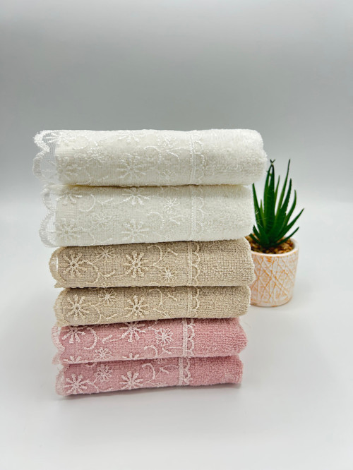 6'Lı Güpürlü Dantelli 30X50 Cm Mutfak Havlu Seti ( Bohçalık - Çeyizlik - Hediyelik )