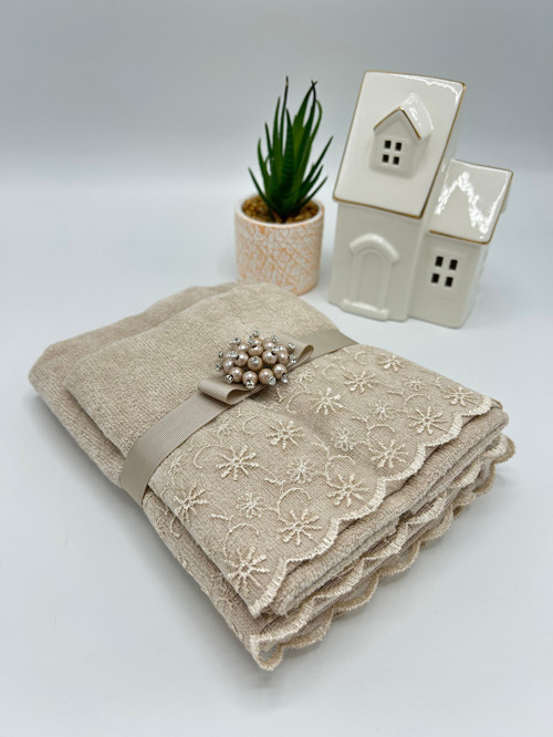 Vizon 2'Li Güpürlü Dantelli 30X50 Ve 50X90 Cm Havlu Seti ( Bohçalık - Çeyizlik - Hediyelik )