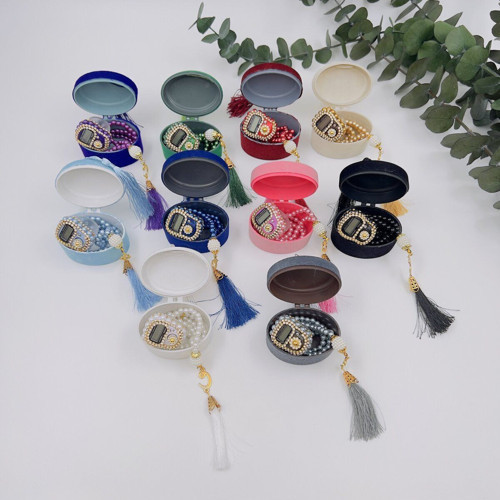 10 Adet Flok Kadife Kaplı Oval Kutulu Lüks Zikirmatik Ve Inci Tesbih Seti ( Mevlit-Sünnet-Hac-Umre)