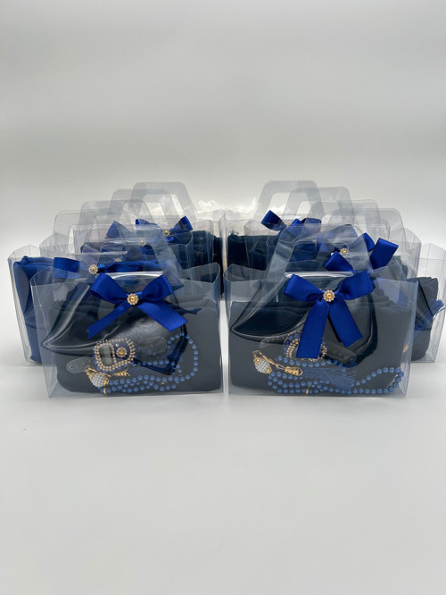 10 Adet Çanta Görünümlü Kutu İçinde Flamlı Örtü, İnci Tesbih Ve Taşlı Zikirmatik Hediyelik Set