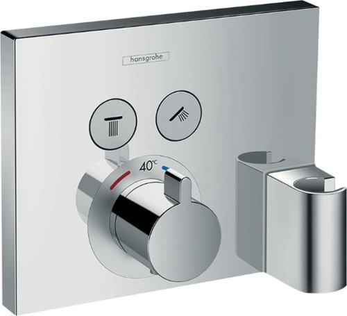 ShowerSelect Termostat ankastre montaj, 2 çıkış için hortum bağlantısı ve duş askısı ile Krom