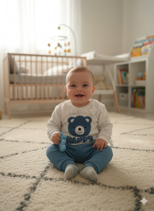 Bebek Baskılı Nakış Detaylı Uzun Kollu Mevsimlik Takım