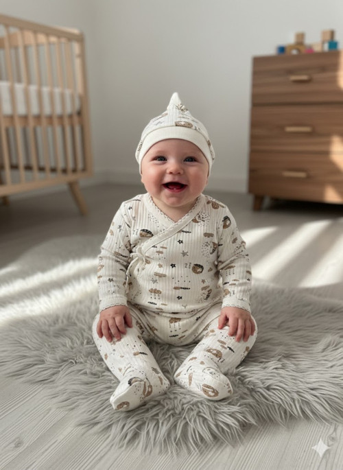 Bebek Baskılı Bereli Alt Üst Takım