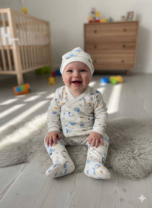 Bebek Baskılı Bereli Alt Üst Takım