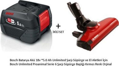 Unlimited Proanimal Serie 6 Şarjı Süpürge Başlığı Kırmızı Renk Orjinal ve Batarya Akü 18V *5.0 Ah