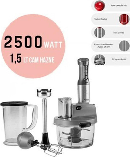 50 Hz / 60 Hz 2500W Turbo Doğrayıcı, Dilimleme Rondo, Blender - Ikili Çelik Mikser 8 In 1 Çok Amaçl