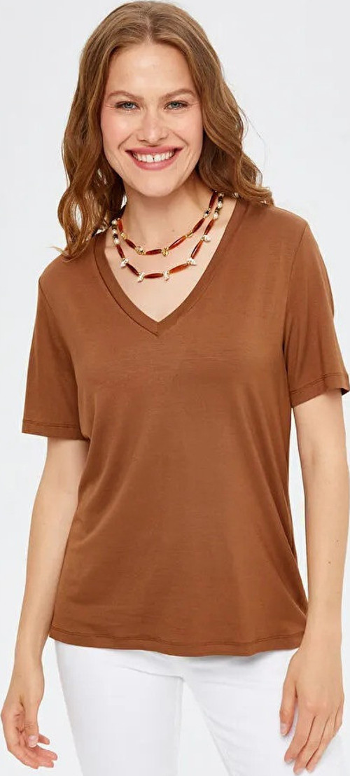 V Yaka Kısa Kol Kadın T-shirt BS25TSH001