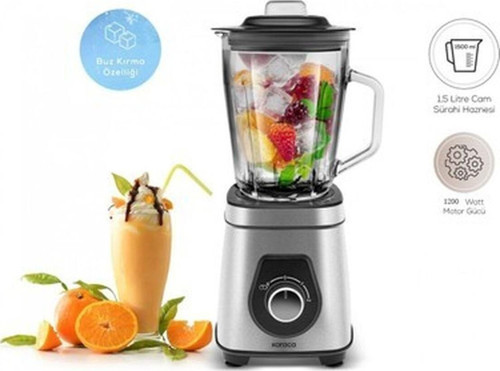 6 Lı Çelik Bıçaklı Buz Kırma Fonksiyonlu Cam Sürahili 1200W Inox Smoothie Blender