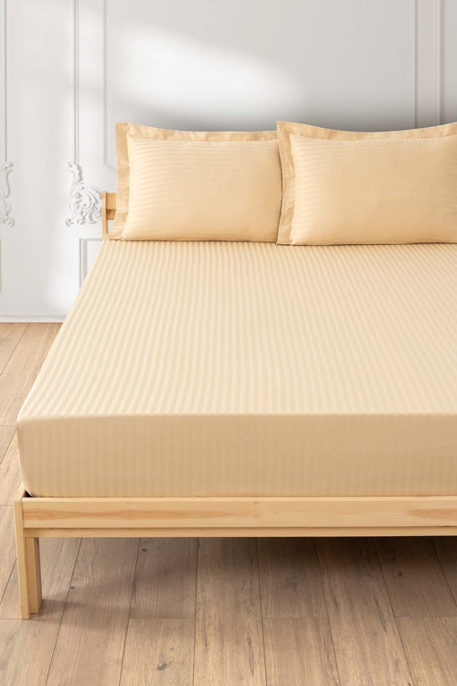 Bal Köpüğü %100 Pamuk Saten Çift Kişilik Lastikli Çarşaf Seti 160 X 200 - Bristol Çarşaf /Yastık Set