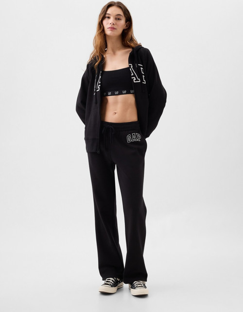 Kadın Siyah Logo Bootcut Fleece Eşofman Altı