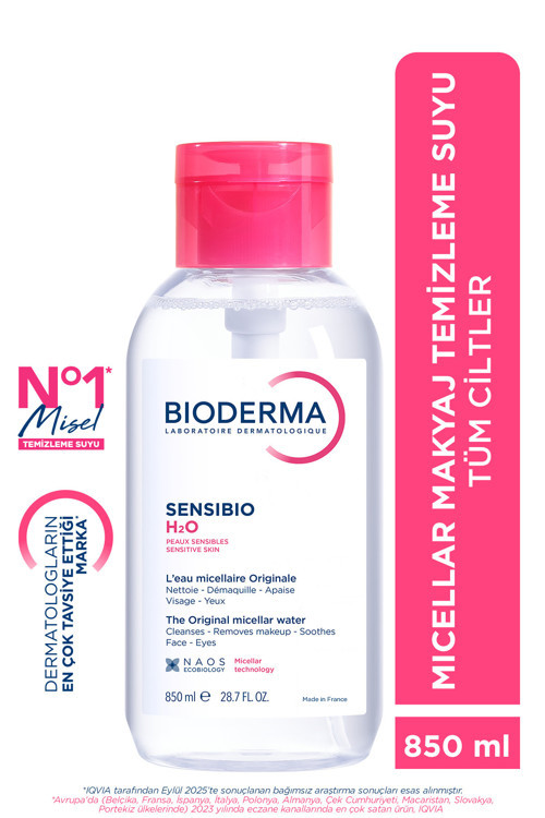 Sensibio H2O Hassas ve Normal Ciltler için Micellar Arındırıcı Makyaj Temizleme Suyu 850 ML
