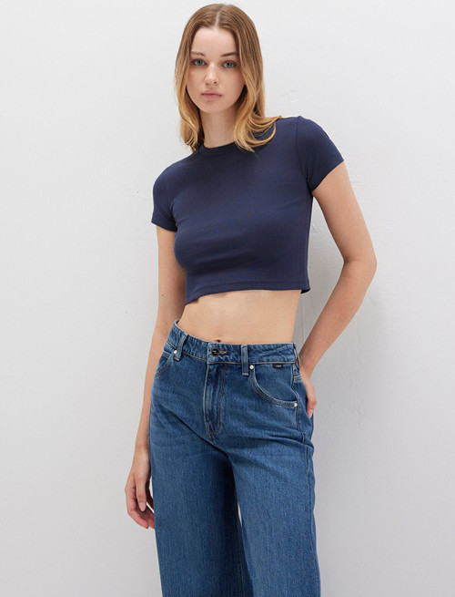 Lacivert Basic Crop Tişört Crop / Kısa Kesim 1600814-85315