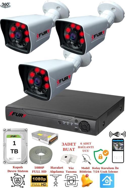 3 Kameralı 5mp Lensli 1080P 2mp Görüntü 6 Atom Gece Görüşlü FullHd Güvenlik Kamerası 5525A 1TB