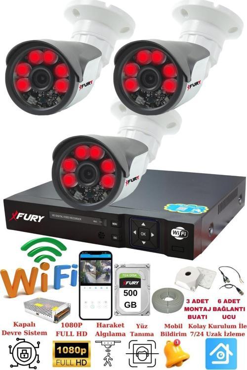3 Kameralı 5mp Lensli 1080P 2mp Görüntü 6 Atom Gece Görüşlü FullHd Güvenlik Kamerası Sistemi 500GB
