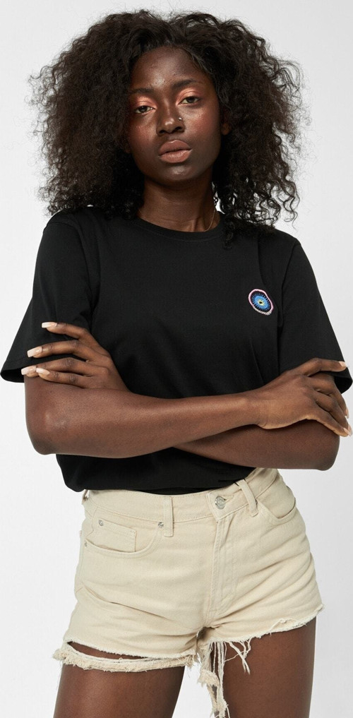 Sky Bisiklet Yaka Rahat Kalıp Nakışlı Siyah Unisex Kutulu T-Shirt Unisex Siyah Tshirt 22Scts220U-02