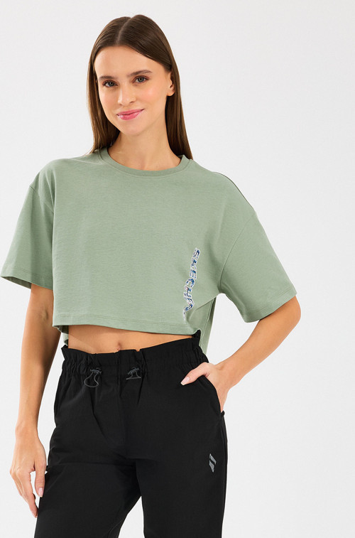 W Crop Fit Graphic Tee T-Shirt Kadın Mavi Tshirt S2510145-306