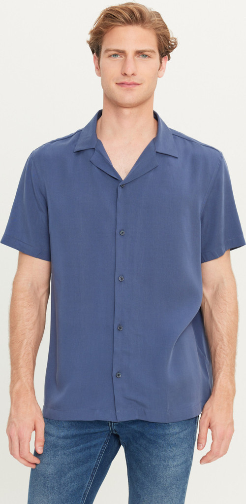 Relaxed Fit Geniş Kesim Yumuşak Dokulu Lacivert Gömlek