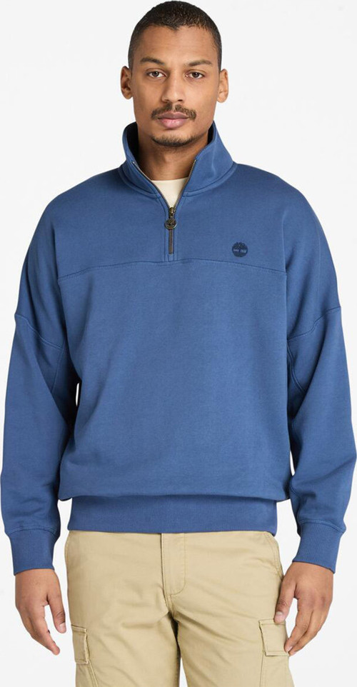 Erkek Koyu Mavi Çeyrek Fermuarlı Sweatshirt