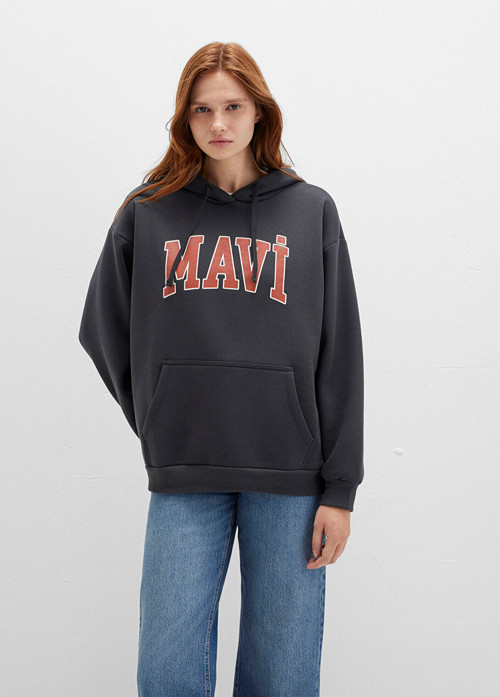Logo Baskılı Kapüşonlu Antrasit Sweatshirt 1600361-80106