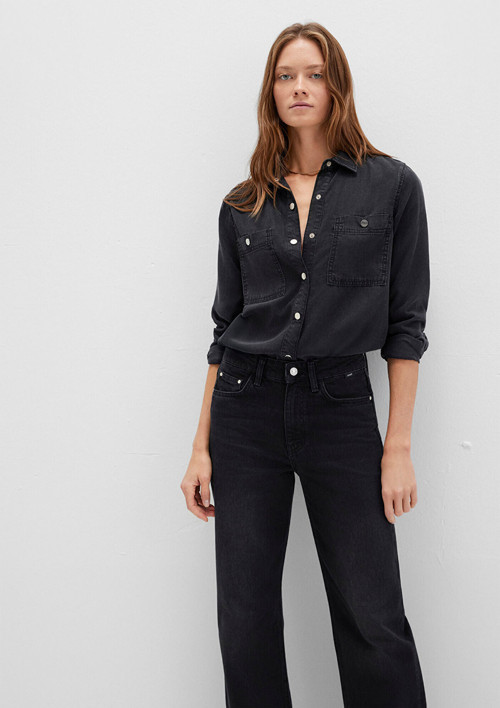 Betty Gold Klasik Antrasit Jean Gömlek Fitted / Vücuda Oturan Kesim 1210818-87811