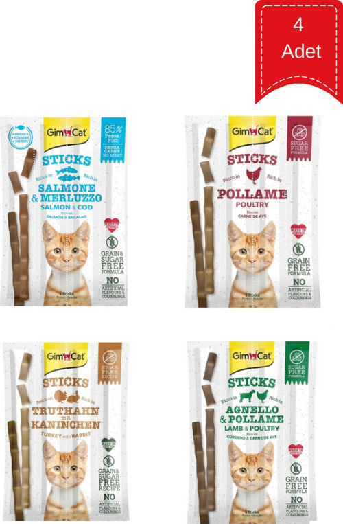 Sticks Kuzu ,Balık ,Hindi ,Kümes Hayvanı Kedi Ödül Çubuğu Karışık 20 Gr X 4 Adet