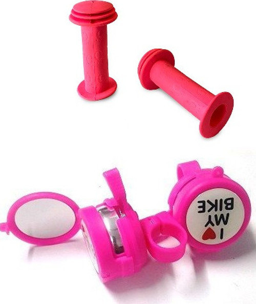 Bisiklet Aynalı Zil Pembe & Pembe Elcik Set Halinde