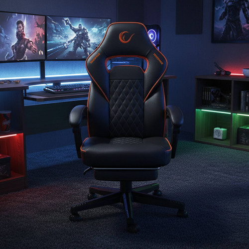 KL-R12 Lumos Deri Siyah/Turuncu Oyuncu Koltuğu