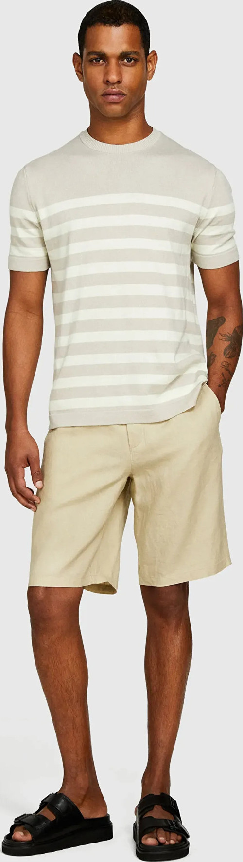 %100 Keten Slim Fit Bermuda Şort Erkek Bej Şort - 325P4AGHS9010